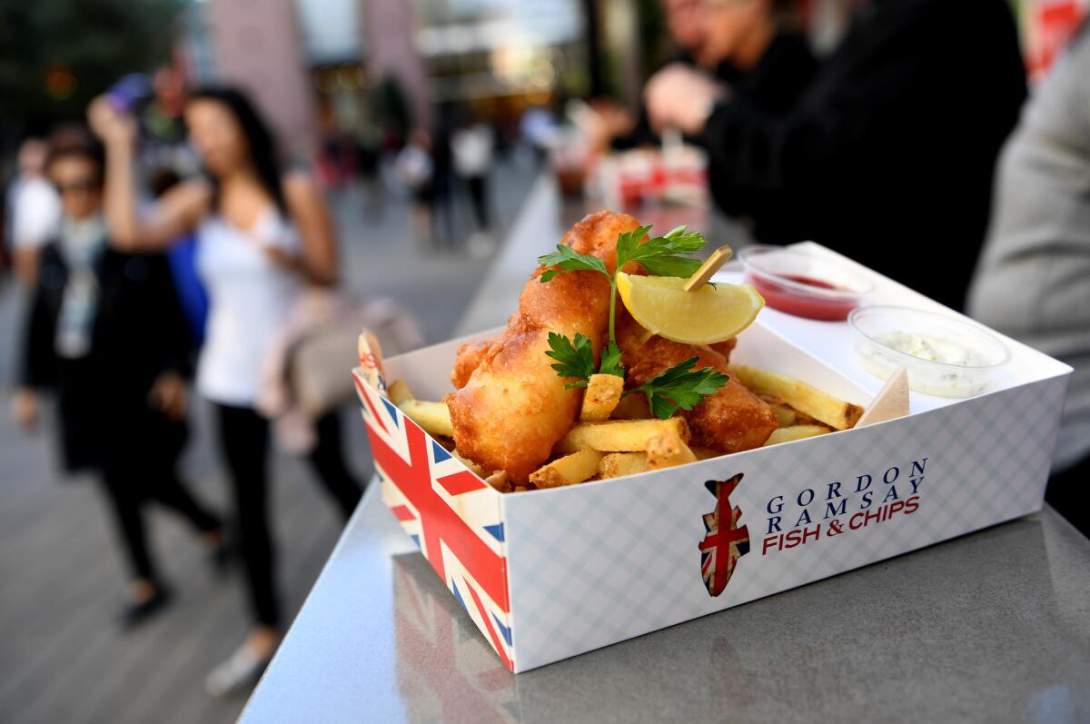 Outside Gordon Ramsay's Fish-N-Chips restaurant in Las Vegas.