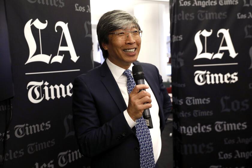 LOS ANGELES, CA-JUNE 18, 2018: Dr. Patrick Soon- Shiong, executive chairman for the Times and the California News Group, addresses the staff of the Los Angeles Times during a town hall meeting inside the newsroom on June 18, 2018. (Mel Melcon/Los Angeles Times)