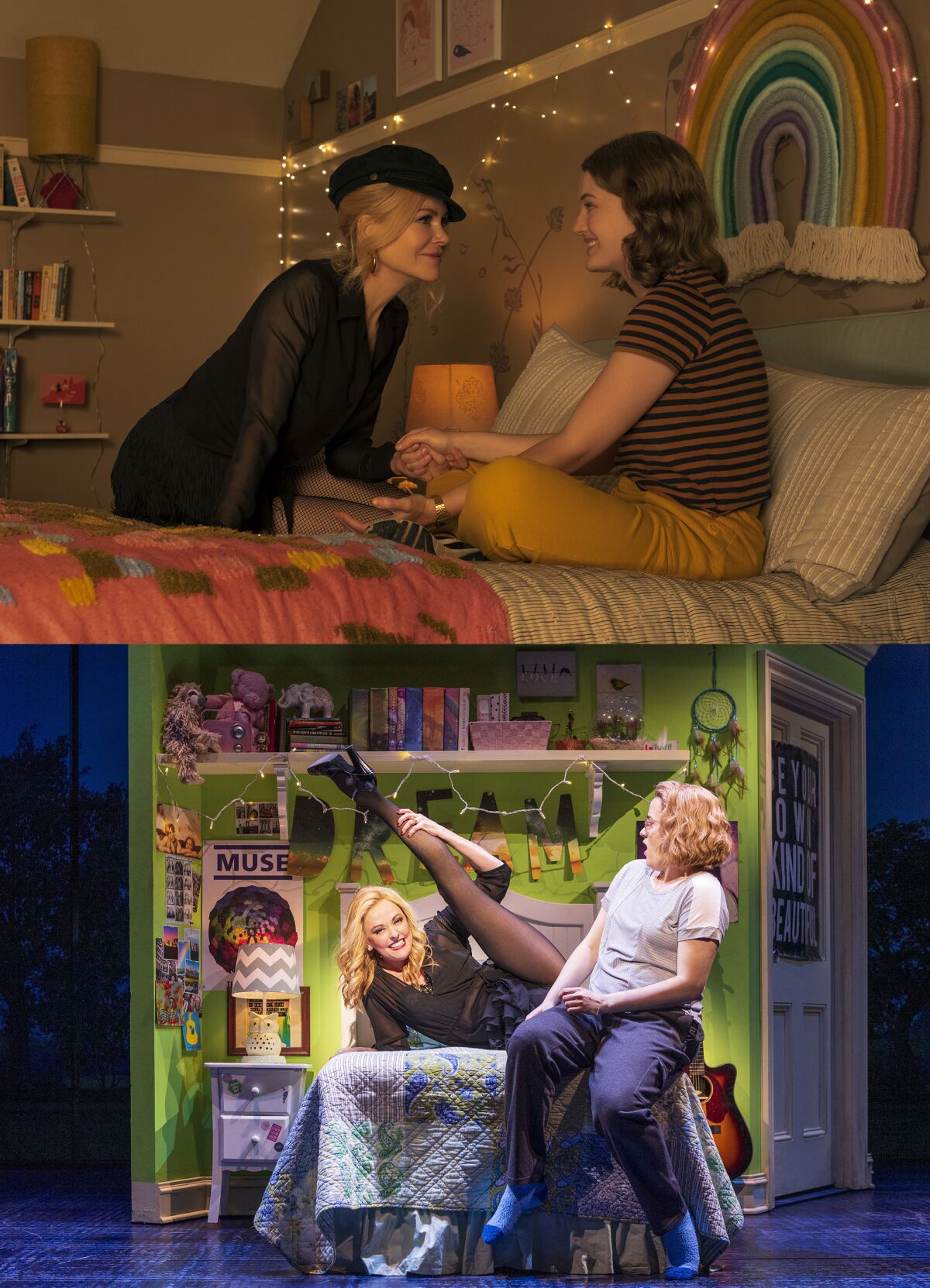 Photos show Kidman and Pellman in the film, and Schworer and Kinnunen performing on stage.