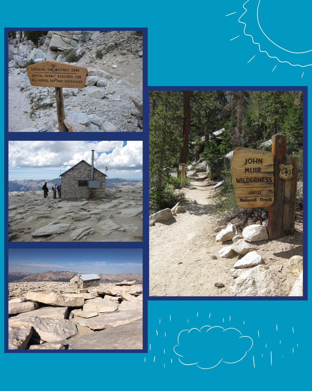 A collage of four images from the Mt. Whitney Trail.
