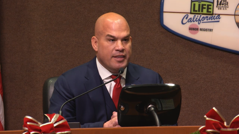 Tito Ortiz addresses the City Council after he was sworn in as mayor pro tem on Monday.