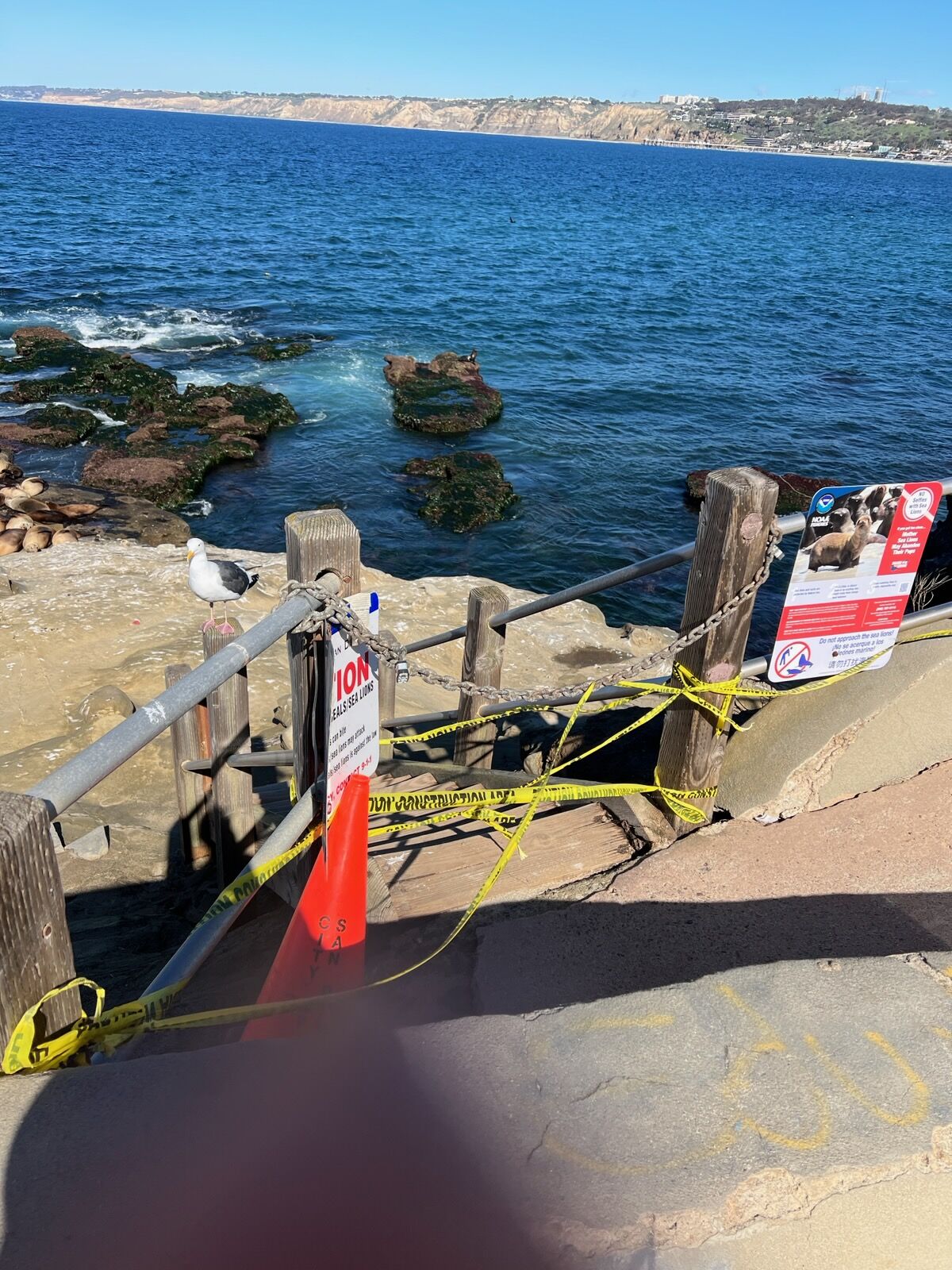 The staircase leading to Point La Jolla is closed following a recent storm.