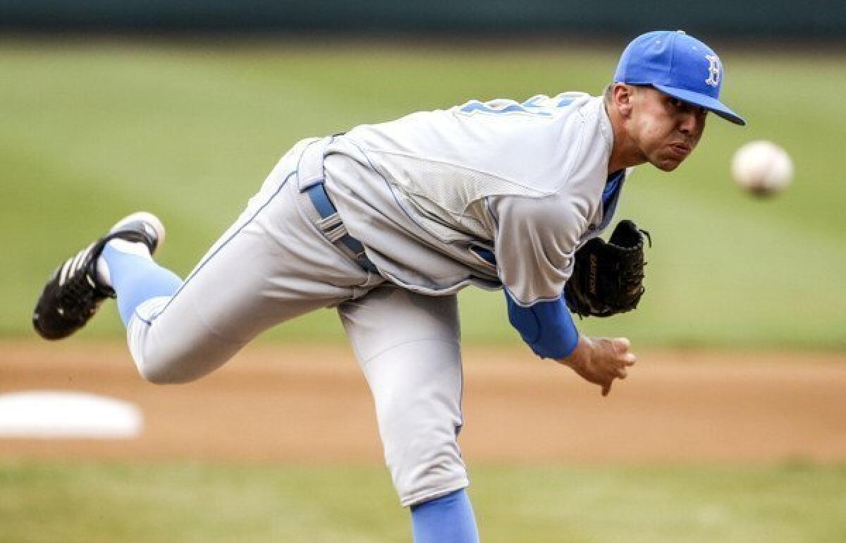 UCLA pitcher Nick Vander Tuig had a shaky start Saturday against Cal Poly, giving up eight hits and three walks through four innings.