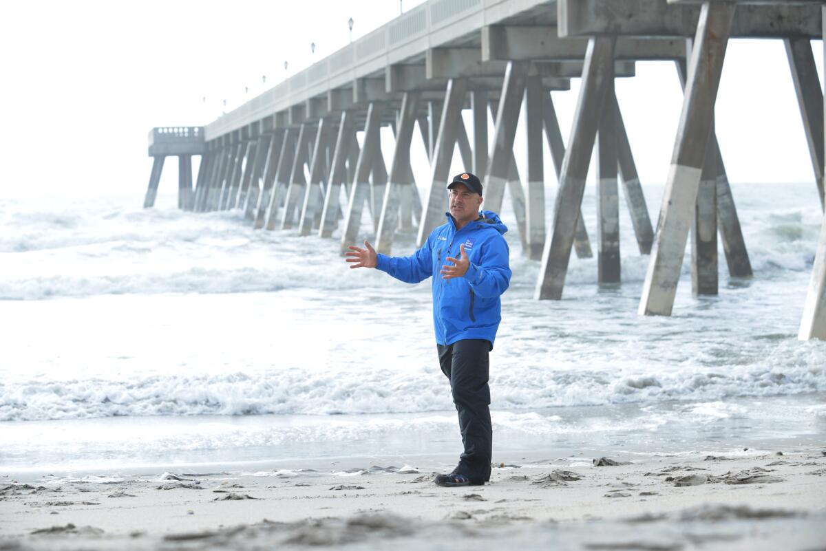 The Weather Channel's Jim Cantore covers severe weather on May 8, 2015, in Wrightsville Beach, N.C.