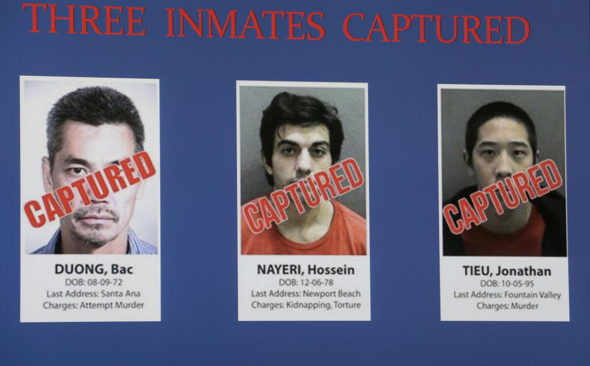 Mugshots of Bac Tien Duong, Hossein Nayeri and Jonathan Tieu with the word "Captured" partly over their faces.
