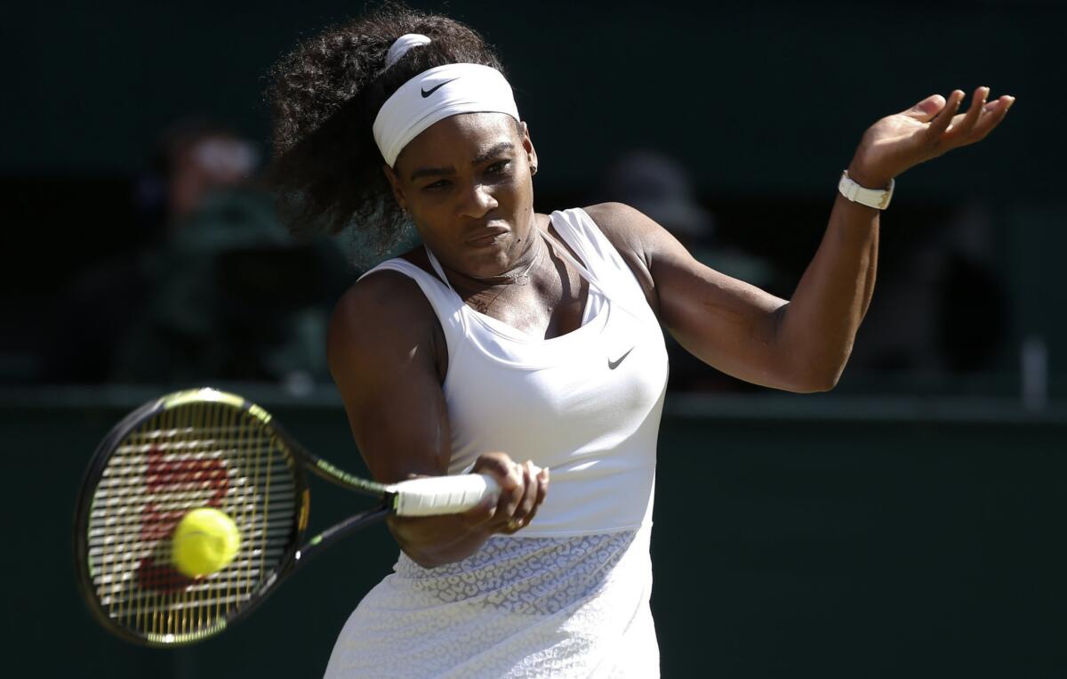 Serena Williams defeated Maria Sharapova of Russia, 6-2, 6-4, Thursday in a Wimbledon semifinal match. Williams will face Garbine Muguruza of Spain on Saturday in the final.