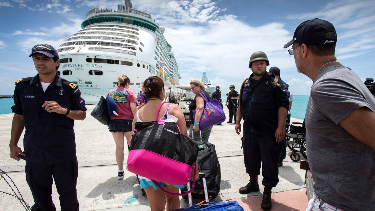 Adventure of the Seas on Sept. 10 delivered supplies and picked up stranded travelers from St. Maarten, which suffered major damage from Hurricane Irma.