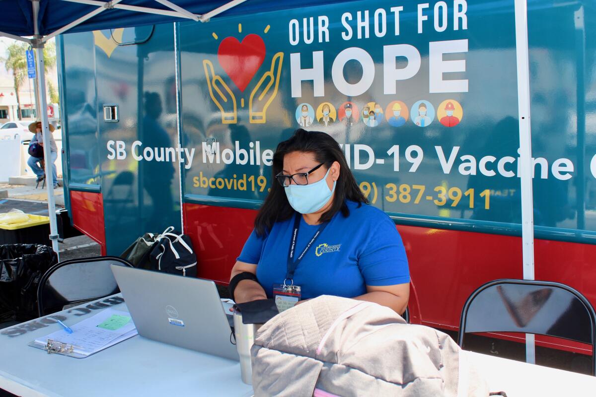 Nancy Garcia, a San Bernardino County employee who manages a pop-up COVID-19 vaccine clinic in San Bernardino.
