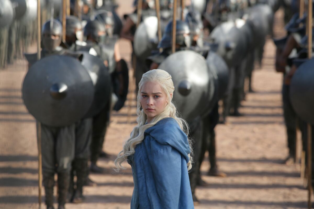 Emilia Clarke on the set of "Game of Thrones."