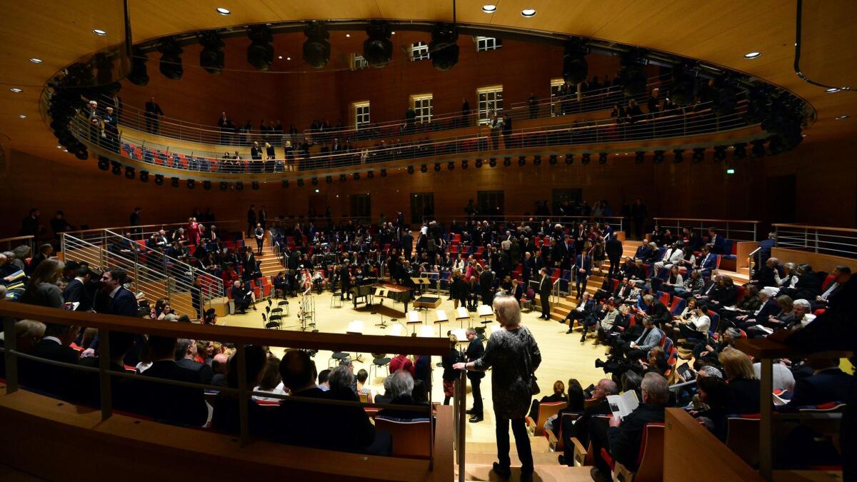 Guests arrive for the opening concert at Pierre Boulez Hall in Berlin.