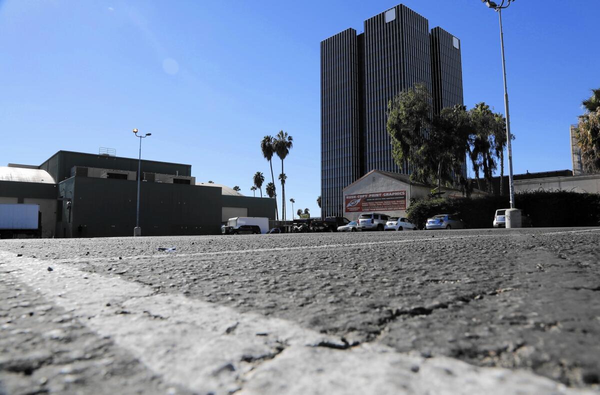 The parking behind the Hollywood Palladium is the site of two proposed 30-story residential towers.