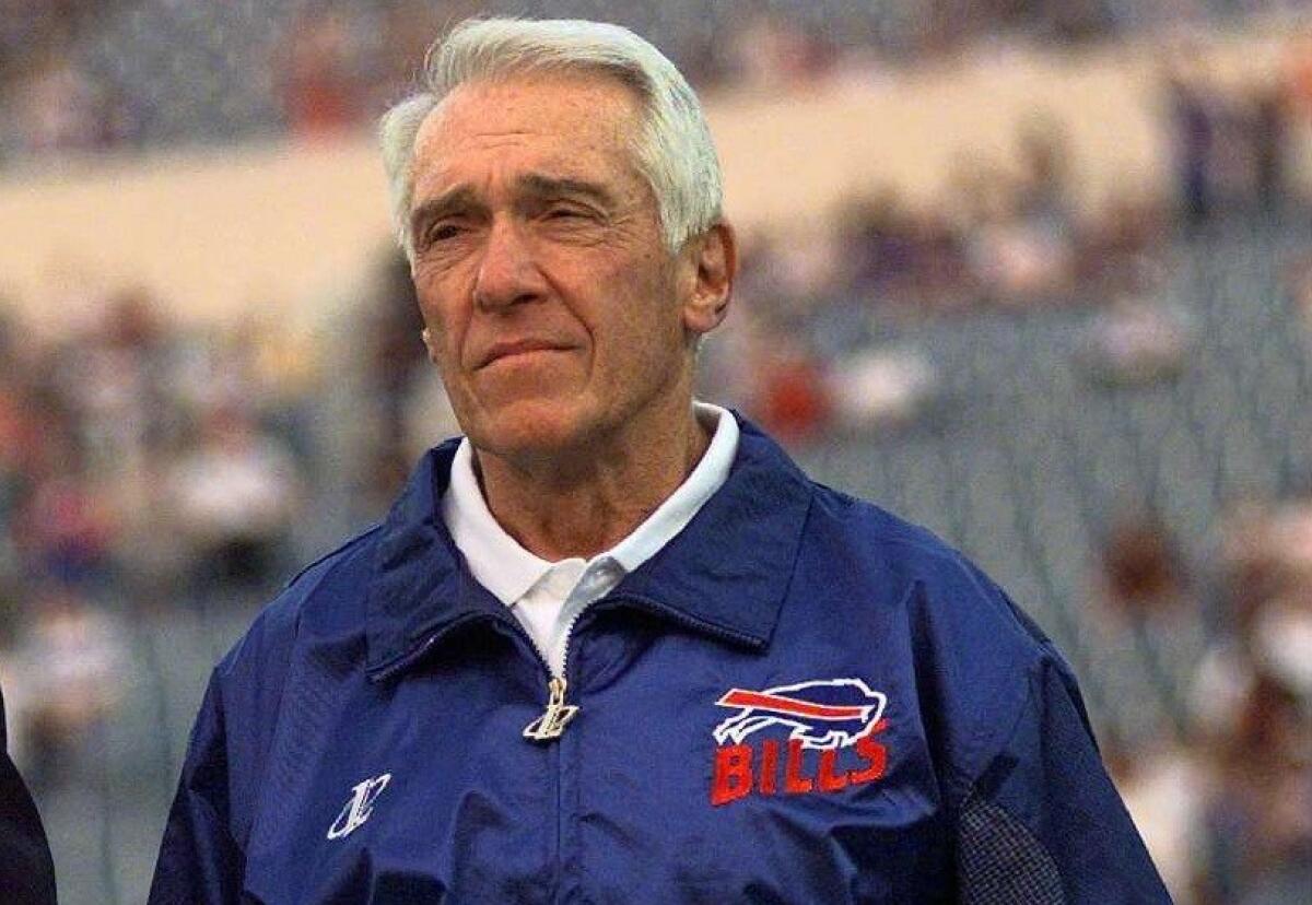 Bills coach Marv Levy enters Rich Stadium before a game against the Chicago Bears on Aug. 2, 1997 in Orchard Park, N.Y.