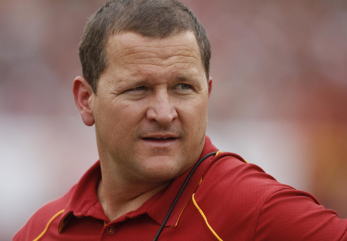 Former USC linebackers coach Joe Barry, seen here before a USC game in 2010, has been hired to be the defensive coordinator of the Redskins.