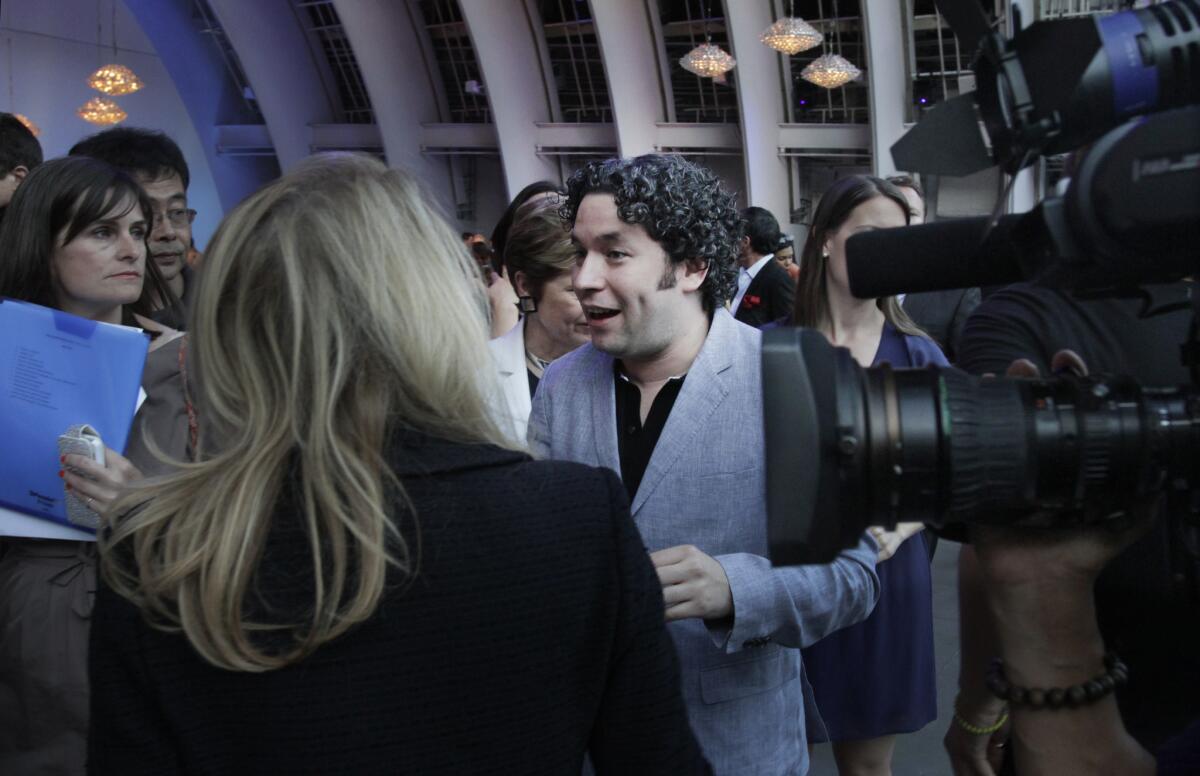 L.A. Phil music director/conductor Gustavo Dudamel spends time with the press after the unveiling of the upcoming Hollywood Bowl seaon.