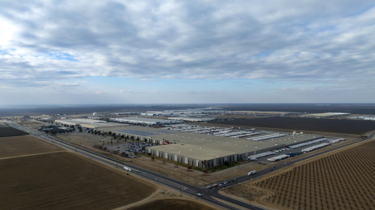An aerial view of the Wonderful Industrial Park north of Bakersfield in Shafter, Calif., on Nov. 30.