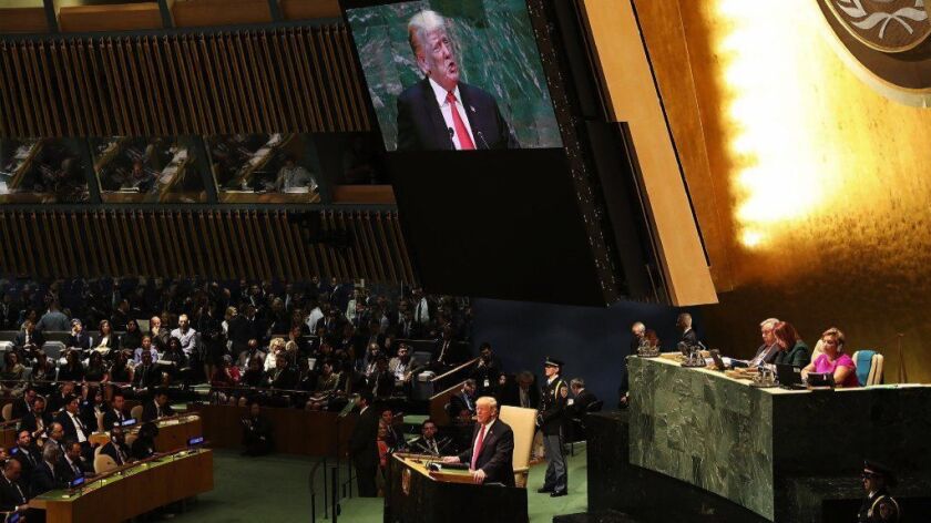 President Trump addresses the United Nations General Assembly on Sept. 25 in New York.