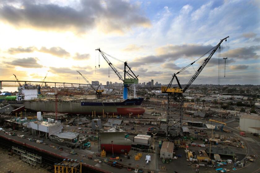 The 86-acre NASSCO shipyard in Barrio Logan is operating near capacity, with workers building commercial tankers, container ships and support vessels for the Navy. The yard also is busy repairing and upgrading warships.