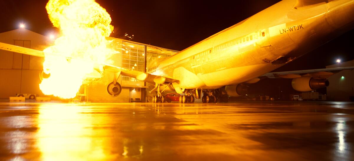 A scene from the 747 plane crash sequence from Warner Bros. Pictures' action epic "Tenet."