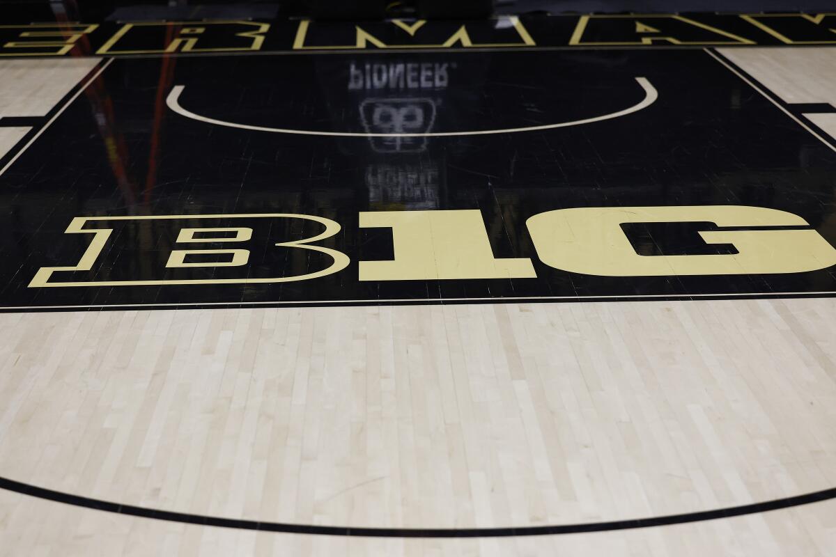 The Big Ten's "B1G" logo is on display during a college basketball game.