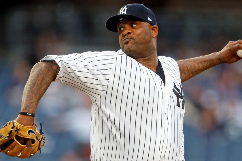 NEW YORK, NY - APRIL 28: CC Sabathia #52 of the New York Yankees pitches against the Baltimore Orioles during the first inning at Yankee Stadium on April 28, 2017 in the Bronx borough of New York City. (Photo by Adam Hunger/Getty Images) ** OUTS - ELSENT, FPG, CM - OUTS * NM, PH, VA if sourced by CT, LA or MoD **