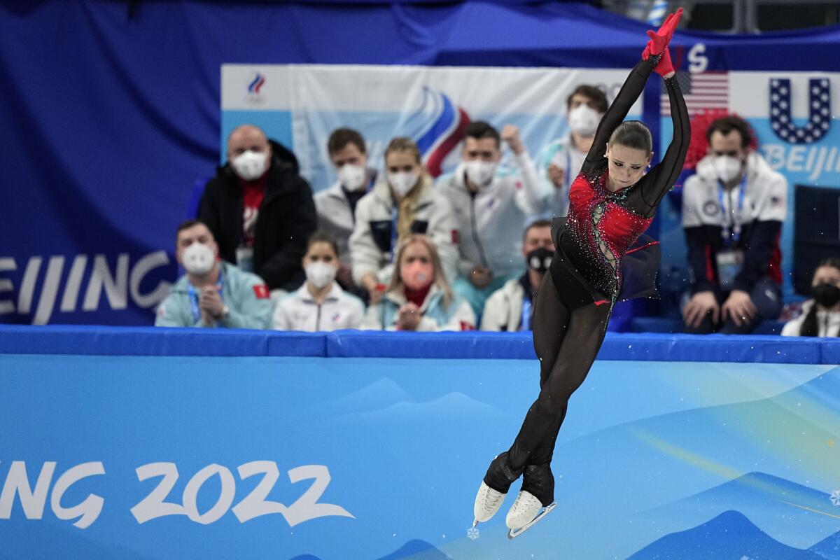 Kamila Valieva of the Russian Olympic Committee competes in the women's team free skate program.