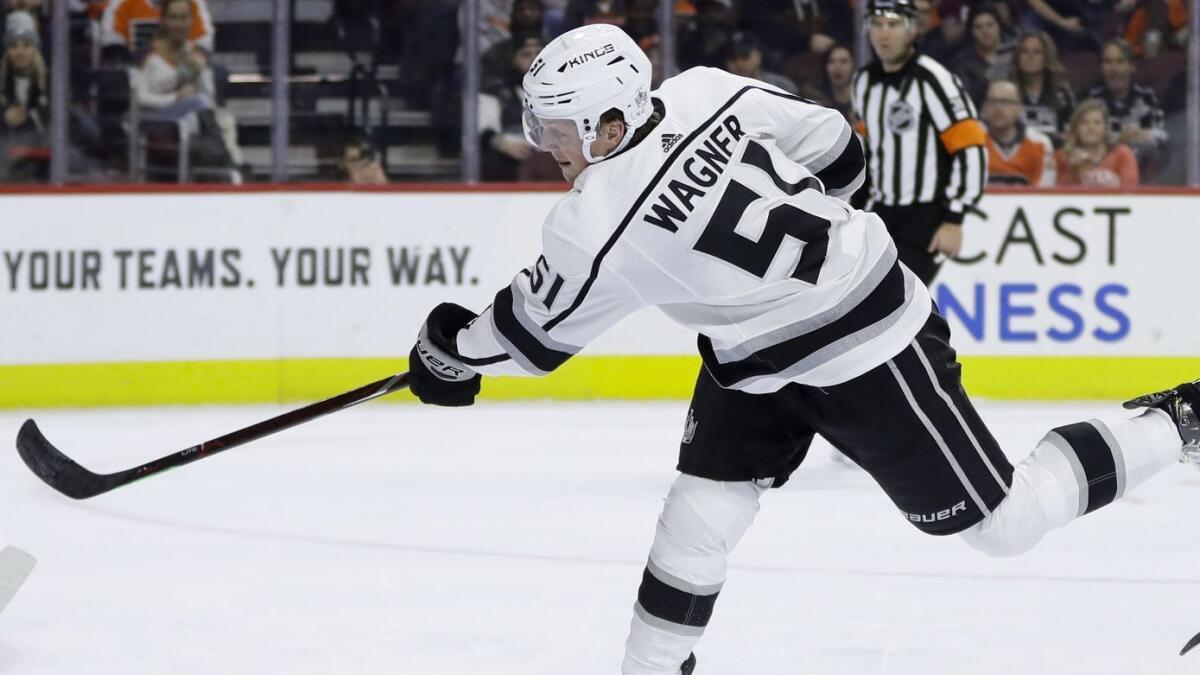 Kings forward Austin Wagner scored two goals in the team's 6-4 loss to the Washington Capitals on Monday.