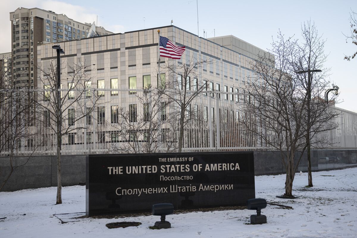 A view of the U.S. Embassy in Kyiv, Ukraine