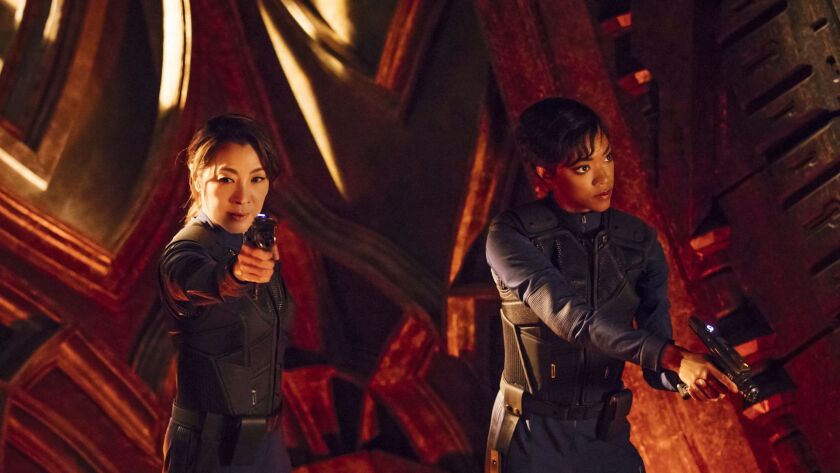 Michelle Yeoh as Captain Philippa Georgiou and Sonequa Martin-Green as First Officer Michael Burnham in "Star Trek: Discovery."