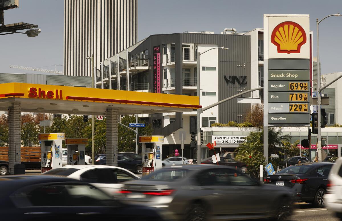 A Shell gas station with prices as high as $7.29 a gallon advertised