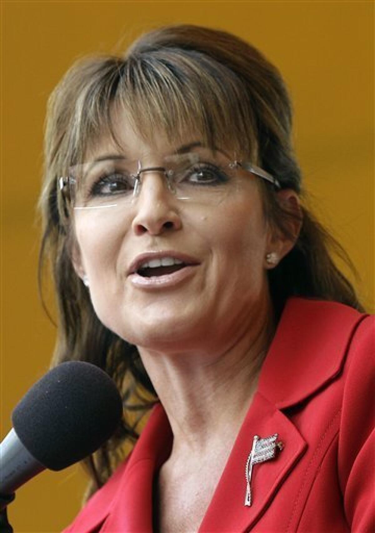 FILE - In this Sept. 5, 2011 file photo, former Republican vice presidential candidate and Alaska Gov. Sarah Palin speaks in Manchester, N.H. Palin said in a statement Wednesday, Oct. 5, 2011, that she is not running for president for 2012. (AP Photo/Stephan Savoia, File)