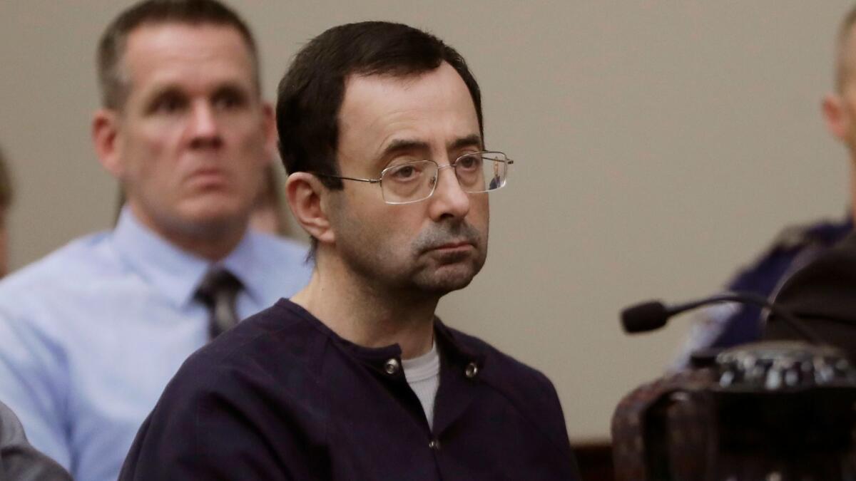 Larry Nassar in court during his sentencing hearing on Jan. 24, in Lansing, Mich.