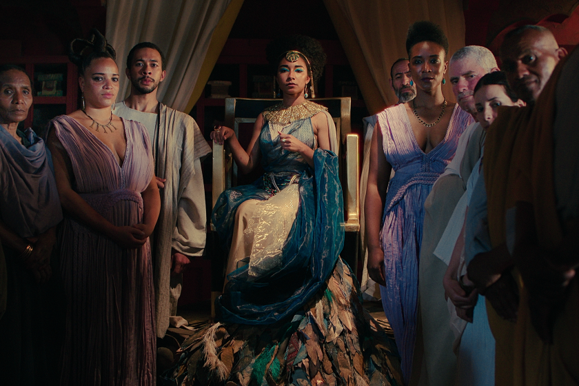  Adele Jame as Egyptian ruler Cleopatra, surrounded by her court