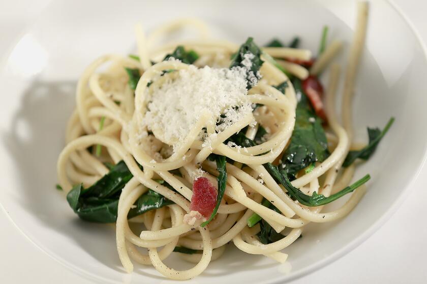 Pasta with winter greens and bacon.