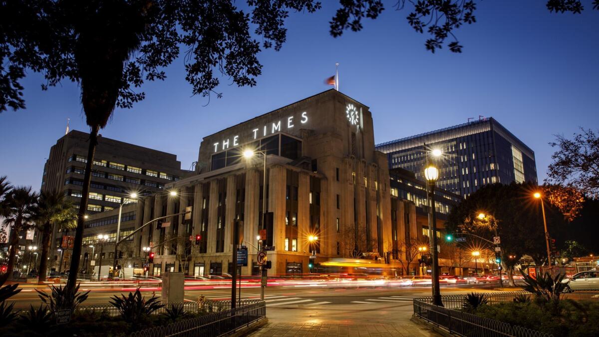 The Los Angeles Times building in downtown Los Angeles.