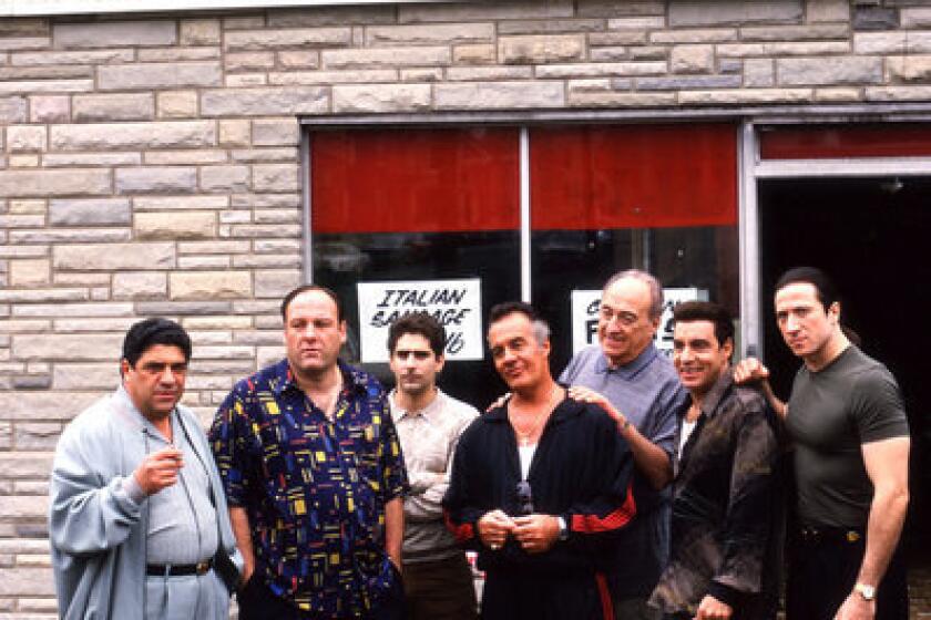 Actors in "The Sopranos" during location filming in Kearny, N.J., at the site of a fictional pork store called Satriale's.