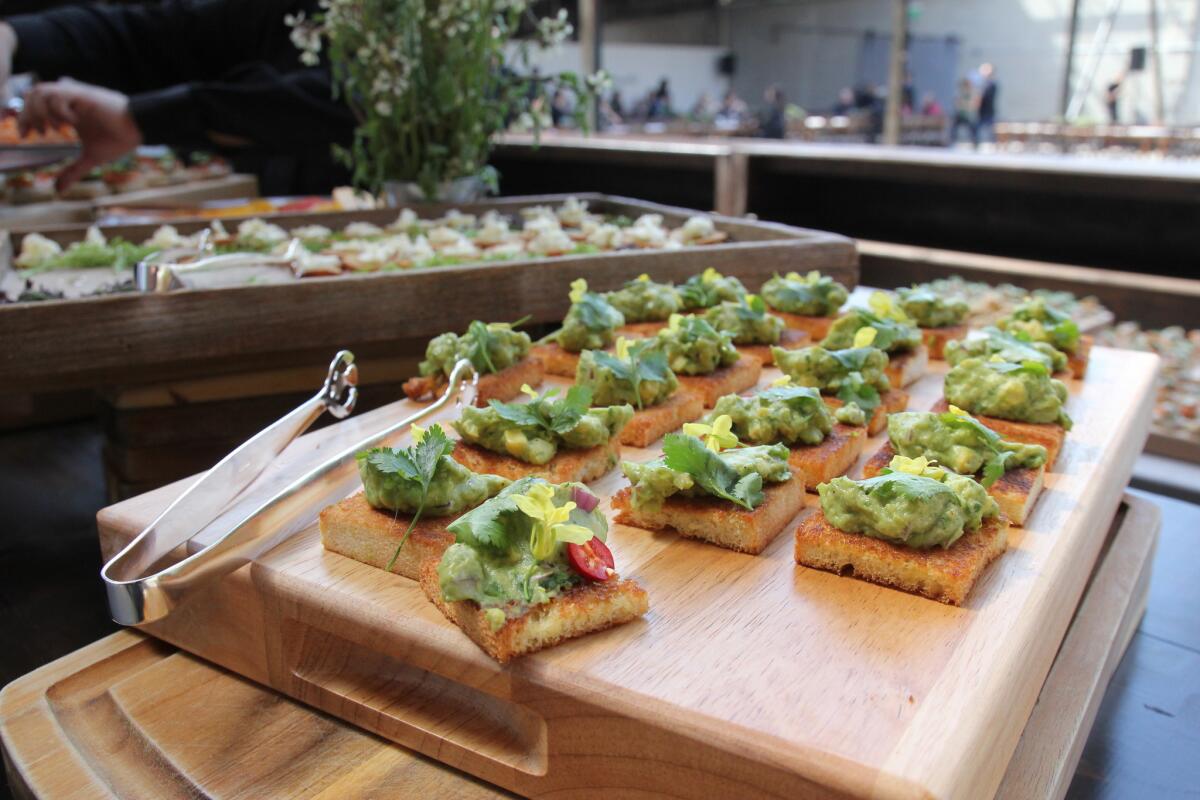 The trip from one gallery to the next required crossing the outdoor courtyard, where these adorable avocado toasts were being served. I missed the toasts because I was taking pictures. Thankfully this means I also missed the sight of journalists eating.