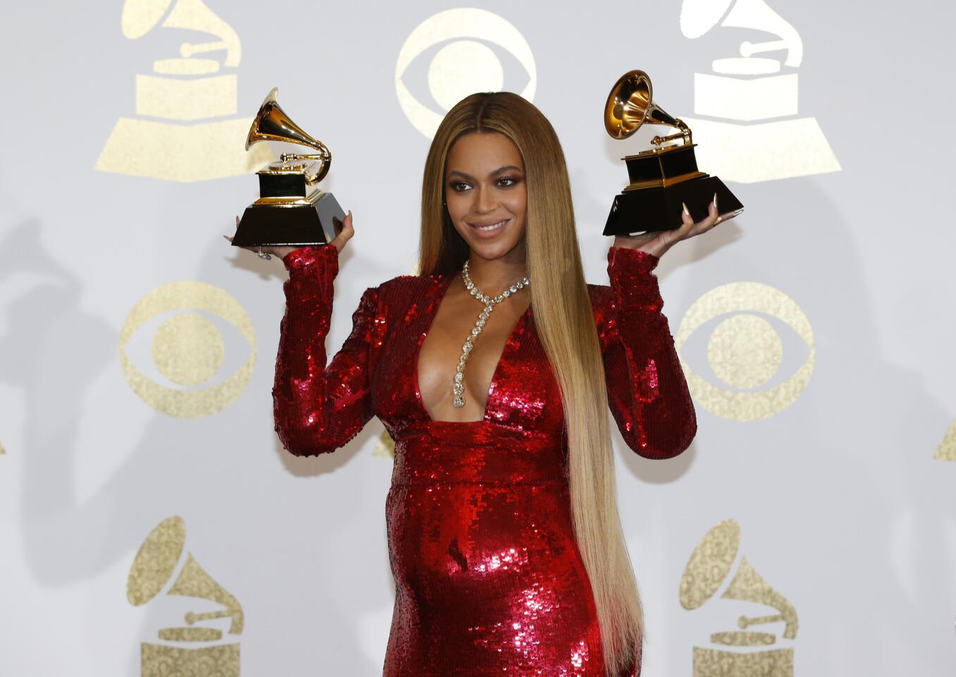Beyonce backstage at the 59th Grammy Awards at Staples Center in Los Angeles.