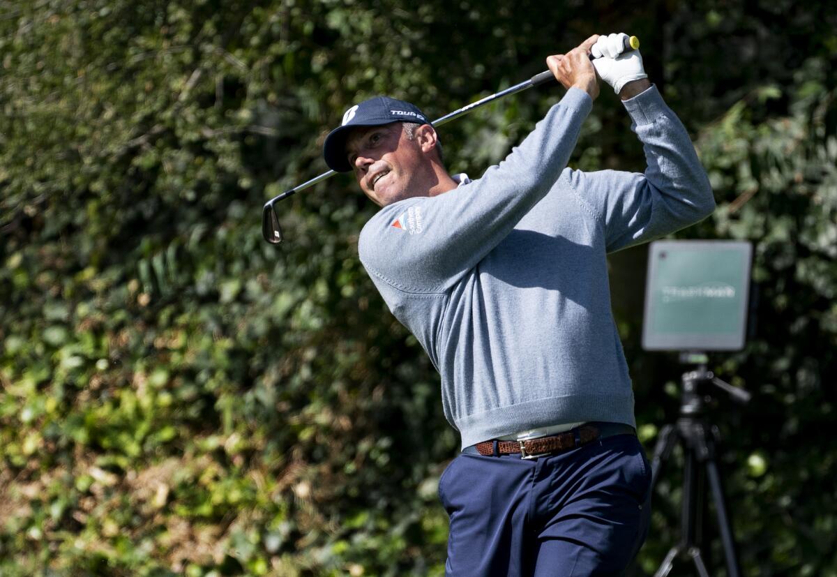 Matt Kuchar hits his tee shot on the sixth hole during the first round of the Genesis Invitational at Riviera Country Club.