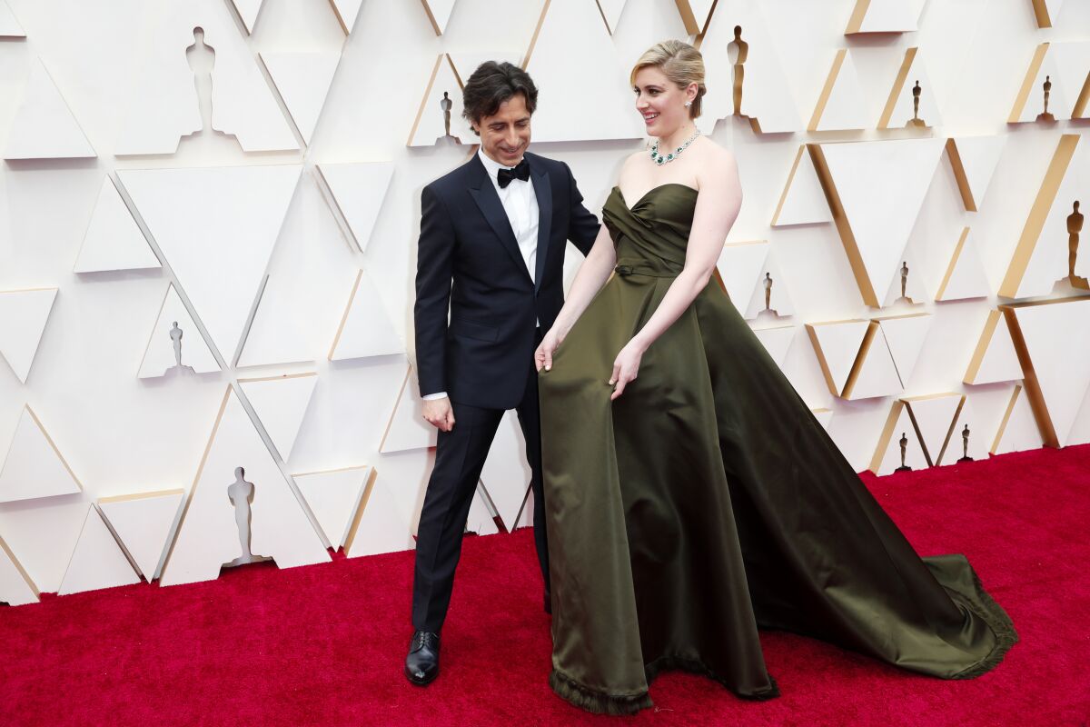 Noah Baumbach and Greta Gerwig arriving at the 92nd Academy Awards.