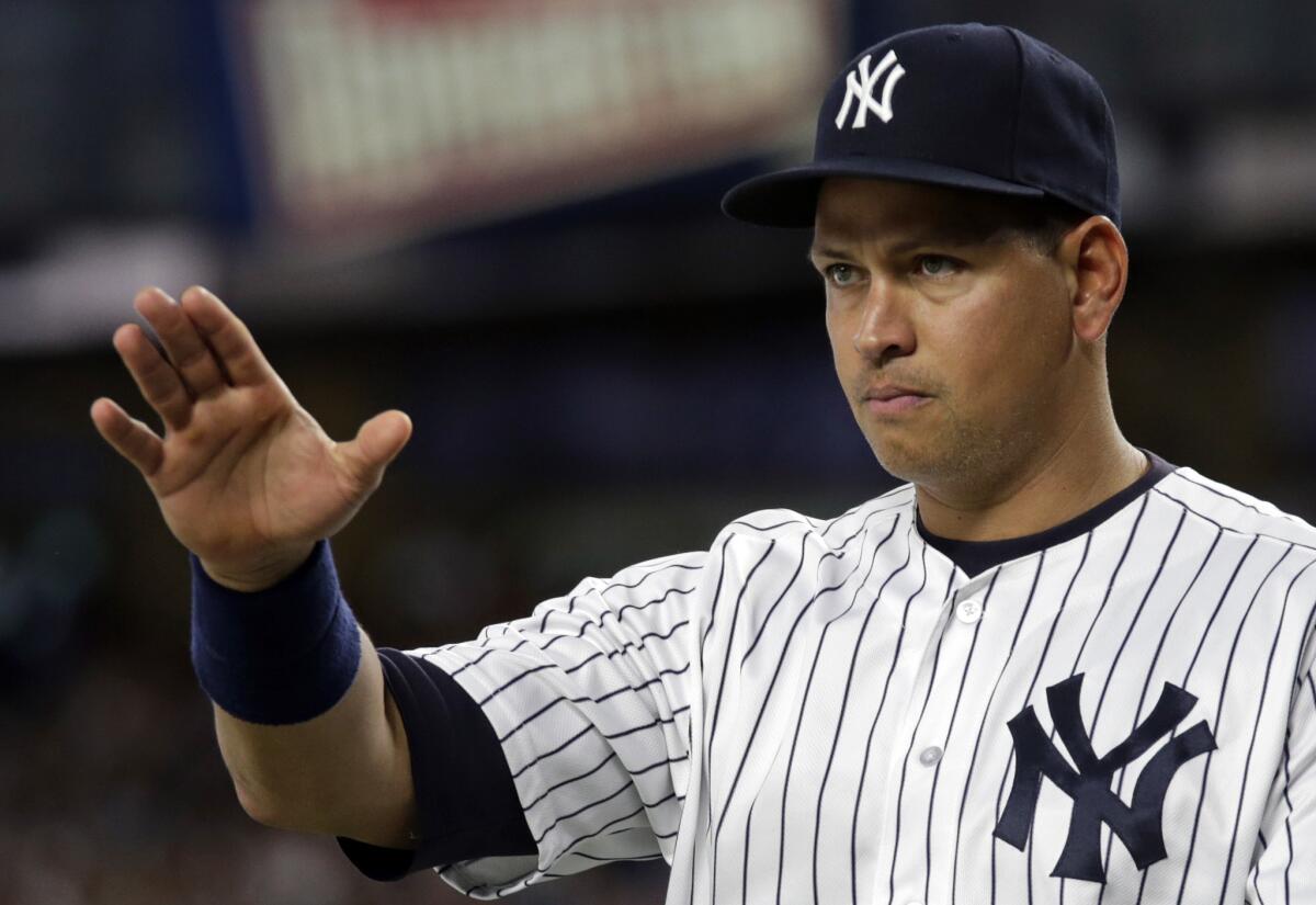 Alex Rodriguez acknowledges the crowd prior to his final game.