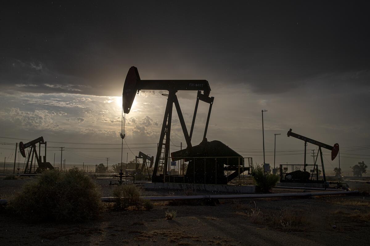 An oil drilling operation in Kern County, Calif.