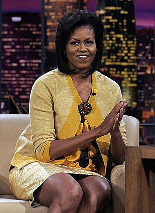 Michelle Obama name-checked J.Crew on "The Tonight Show With Jay Leno," pointing out that she had bought her $148 Pembridge-dot pencil skirt and $89.99 color-block cardigan online. Both styles sold out on J.Crew's website the next day.