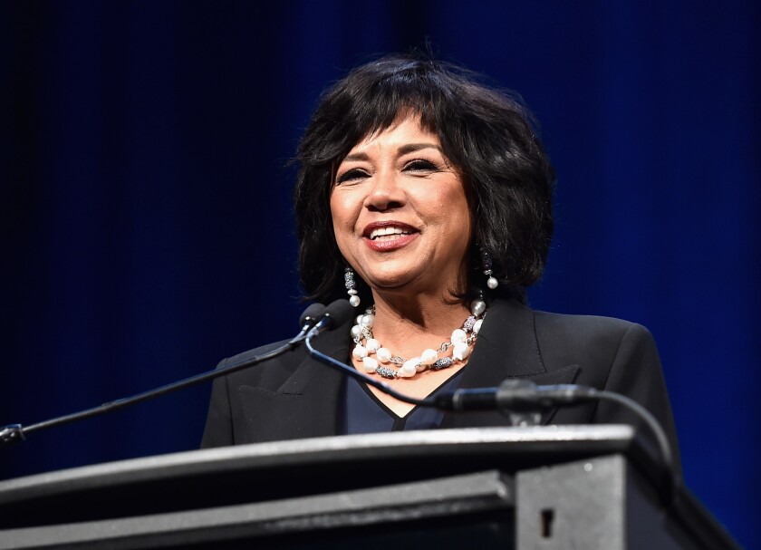 Honoree Cheryl Boone Isaacs speaks onstage at 2017 Will Rogers Pioneer of the Year event
