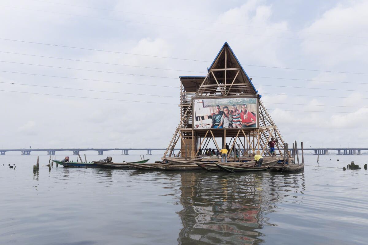An exhibition at the Annenberg Space for Photography documents the ways in which humans are reacting to climate change. Seen here: The Makoko Floating School, by NLÉ architects in Lagos, Nigeria.