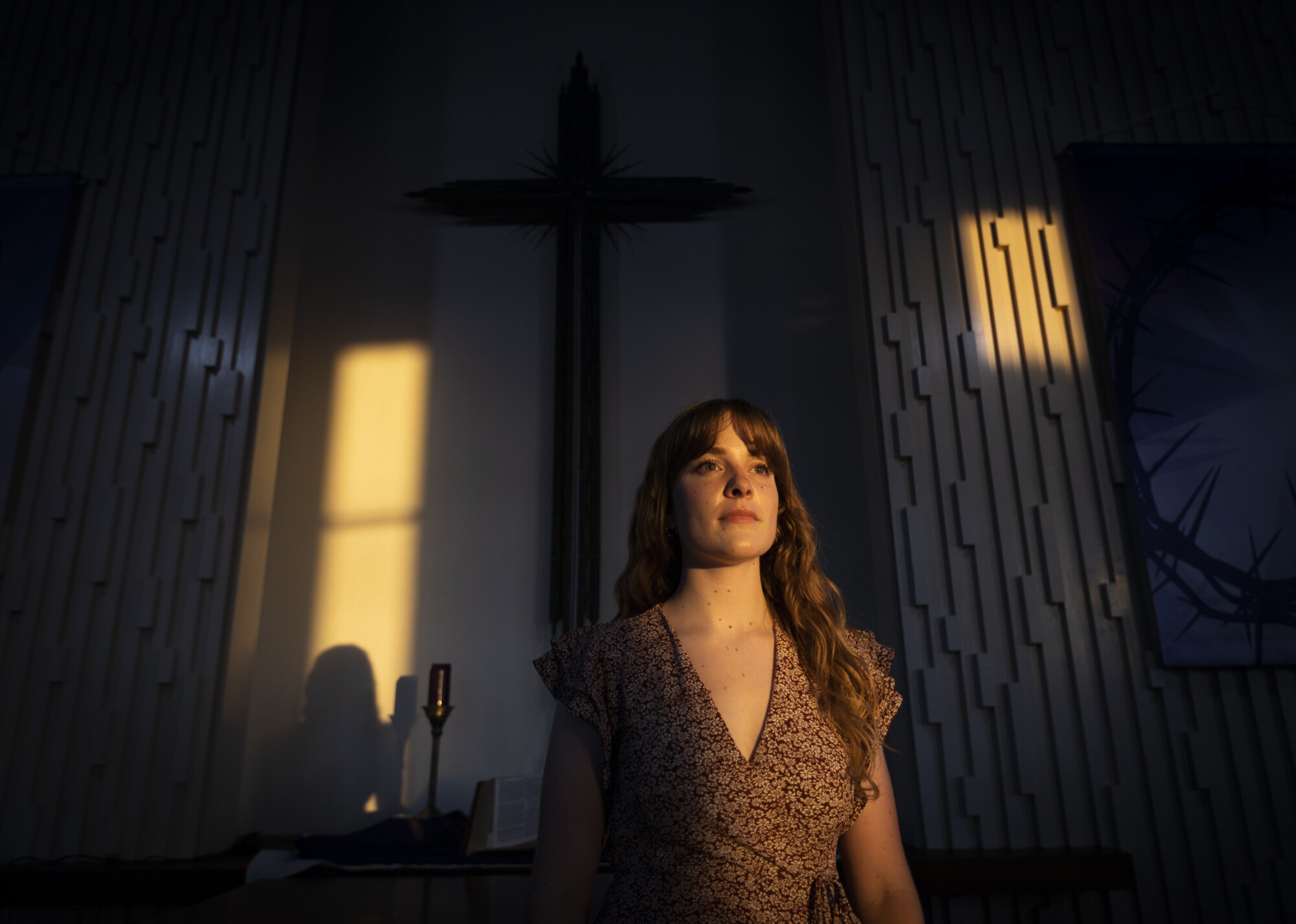 A woman in a church.
