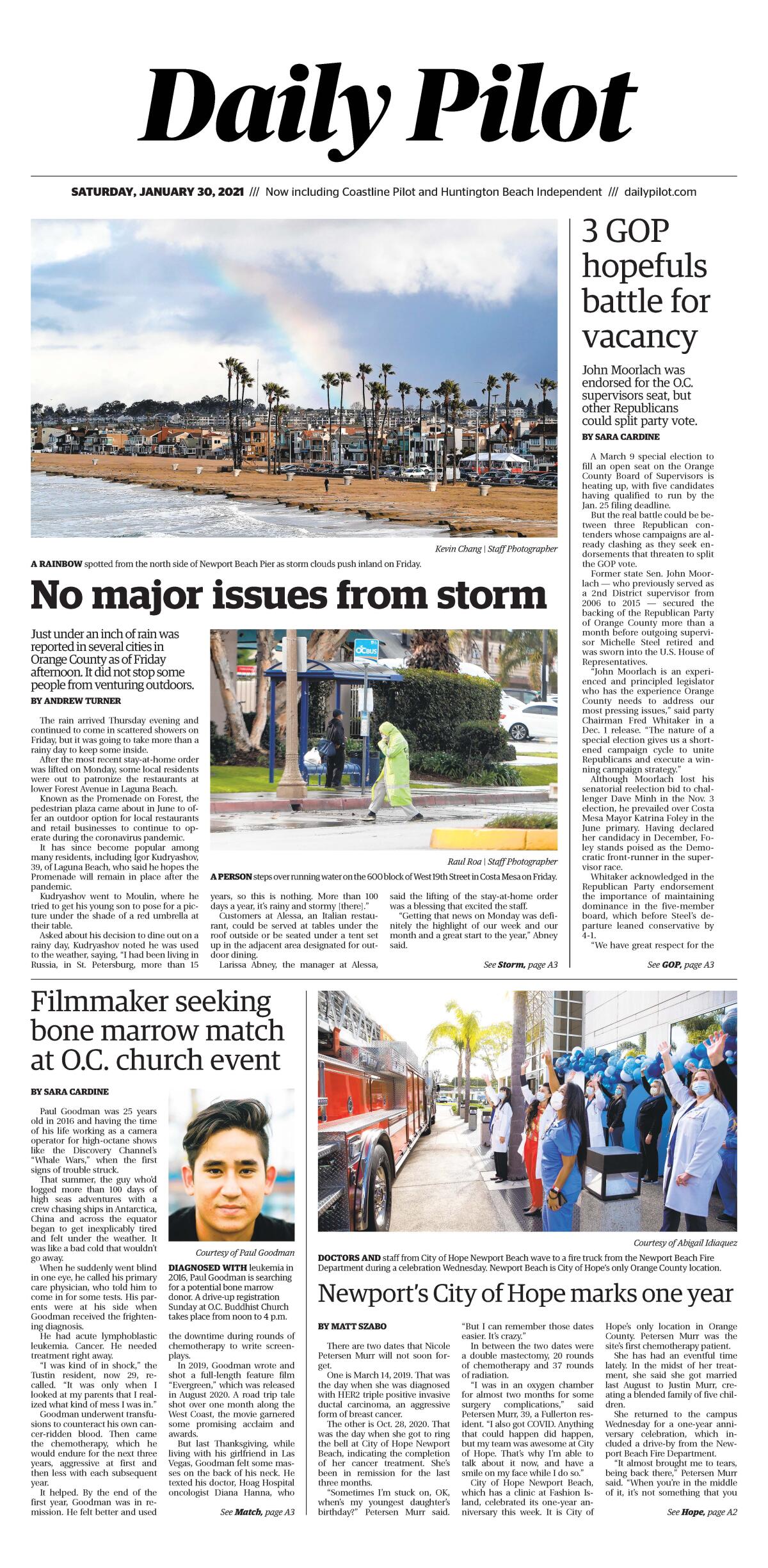 Front page of Daily Pilot e-newspaper for Saturday, Jan. 30, 2021.