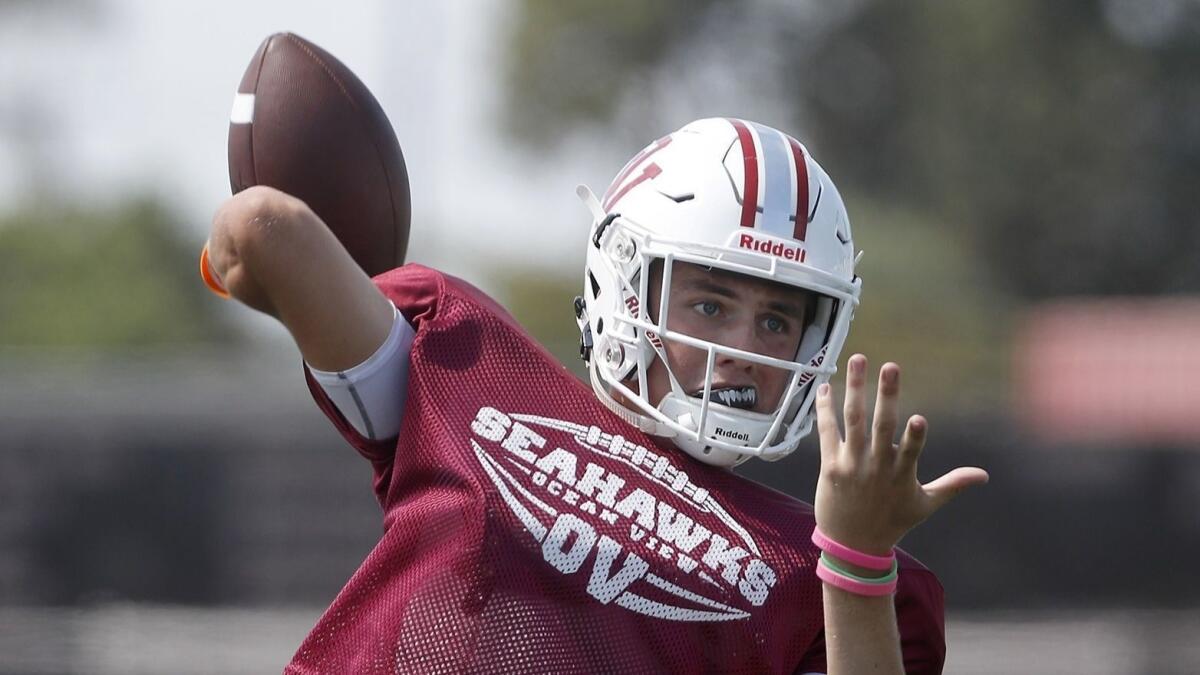 Noah Hickman is back at Ocean View High after throwing for 1,489 yards and 15 touchdowns as a junior last season.