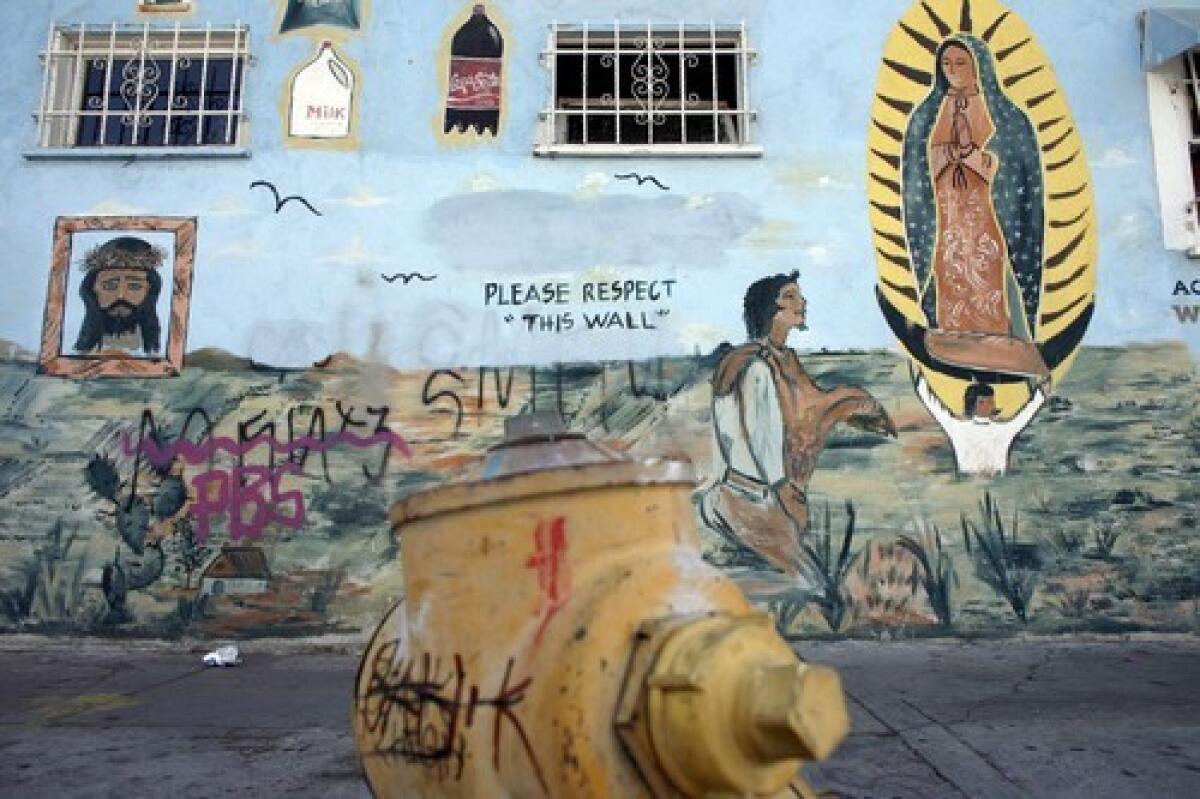 A graffiti-marred wall in South Los Angeles. City Atty. Carmen Trutanich wants to make it a crime for documented "taggers" to associate in public.