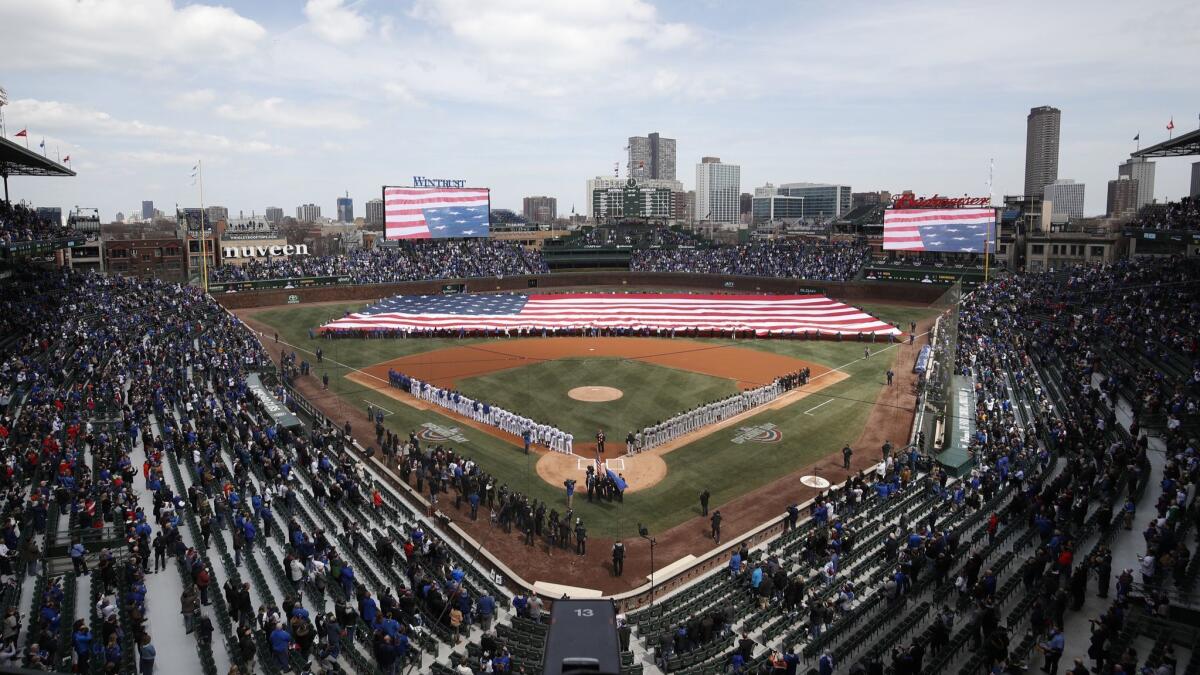 Wrigley Field before the Chicago Cubs' 2018 home opener against the Pittsburgh Pirates.