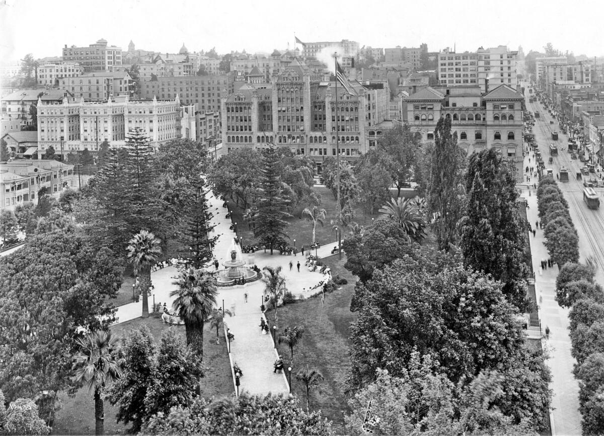 Los Angeles' Central Park sometime before it was renamed Pershing Square in 1918.